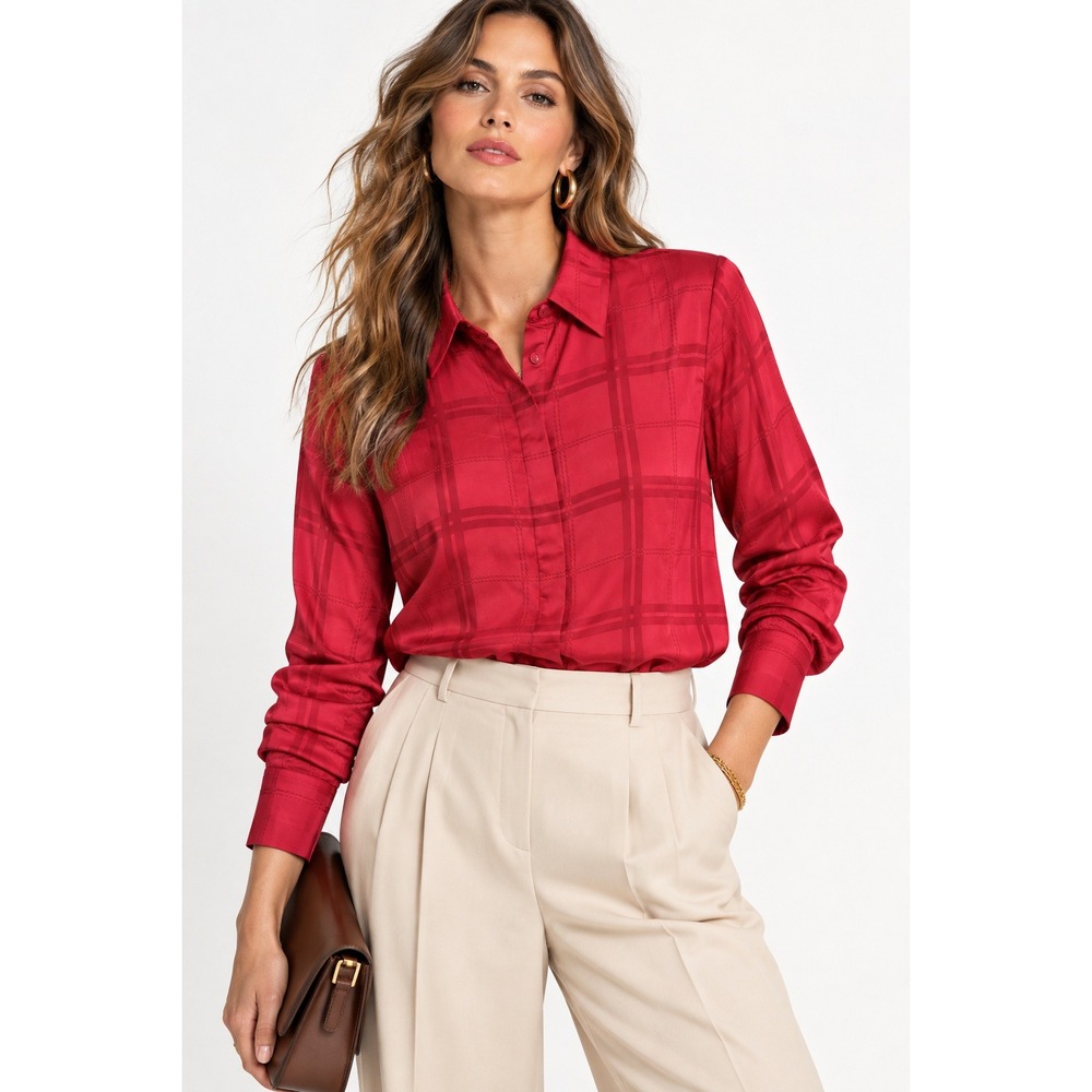 41 Hawthorn Paulina Plaid Button Down Shirt Women‎ Size M Red NWT